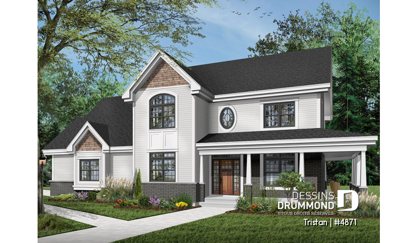 Vue avant - MODÈLE DE BASE du plan de maison unifamiliale 4871 Vue avant - MODÈLE DE BASE - Tristan