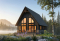 Vue arrière - MODÈLE DE BASE - Plan de petit chalet rustique lumineux avec mezzanine, foyer, 3 chambres et design chaleureux pour famille - Whiskey Jack 3