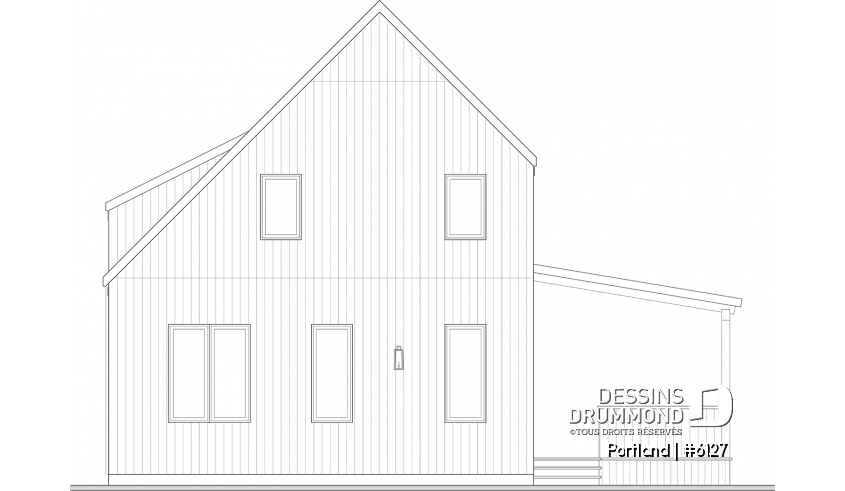 Élévation arrière du plan de maison unifamiliale 6127 Élévation arrière - Portland