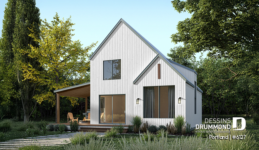 Vue arrière - MODÈLE DE BASE - Modèle de maison Scandinave proposant revêtement Maibec de cèdre rouge - Portland