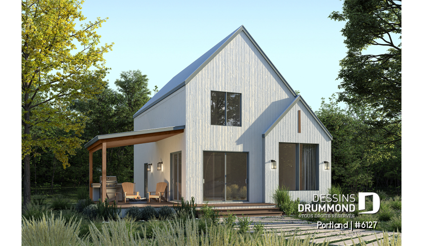 Vue arrière - MODÈLE DE BASE du plan de maison unifamiliale 6127 Vue arrière - MODÈLE DE BASE - Portland