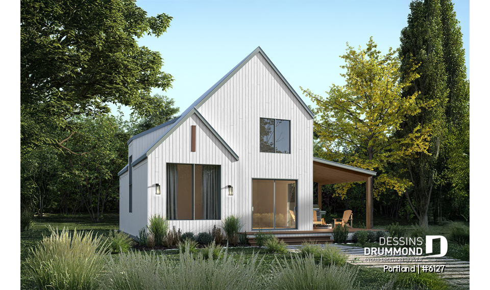 Vue arrière - MODÈLE DE BASE - Modèle de maison Scandinave proposant revêtement Maibec de cèdre rouge - Portland