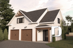 Vue avant - MODÈLE DE BASE - Plan de garage double et spacieux avec rangement prévu au rez-de-chaussée et à l'étage - Harley