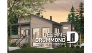 Version couleur no. 1 - Vue gauche - Plan de maison moderne, 1 grande chambre, fenestration abondante, grande cuisine avec îlot, balcon couvert - Billy