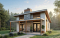 Vue avant - MODÈLE DE BASE - Modèle de petite maison moderne ou chalet moderne, joli balcon abrité, 2 chambres, foyer central, air ouverte - Bonzai
