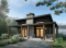 Vue avant - MODÈLE DE BASE - Plan de petit chalet moderne abordable de 930 pi² avec 2 chambres, foyer central et style chaleureux - Bonzai 3
