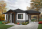 Vue avant - MODÈLE DE BASE - Plan de maison moderne rustique, 2 chambres, aire ouverte à la cuisine et salle familiale, grand patio couvert - Maxence 2