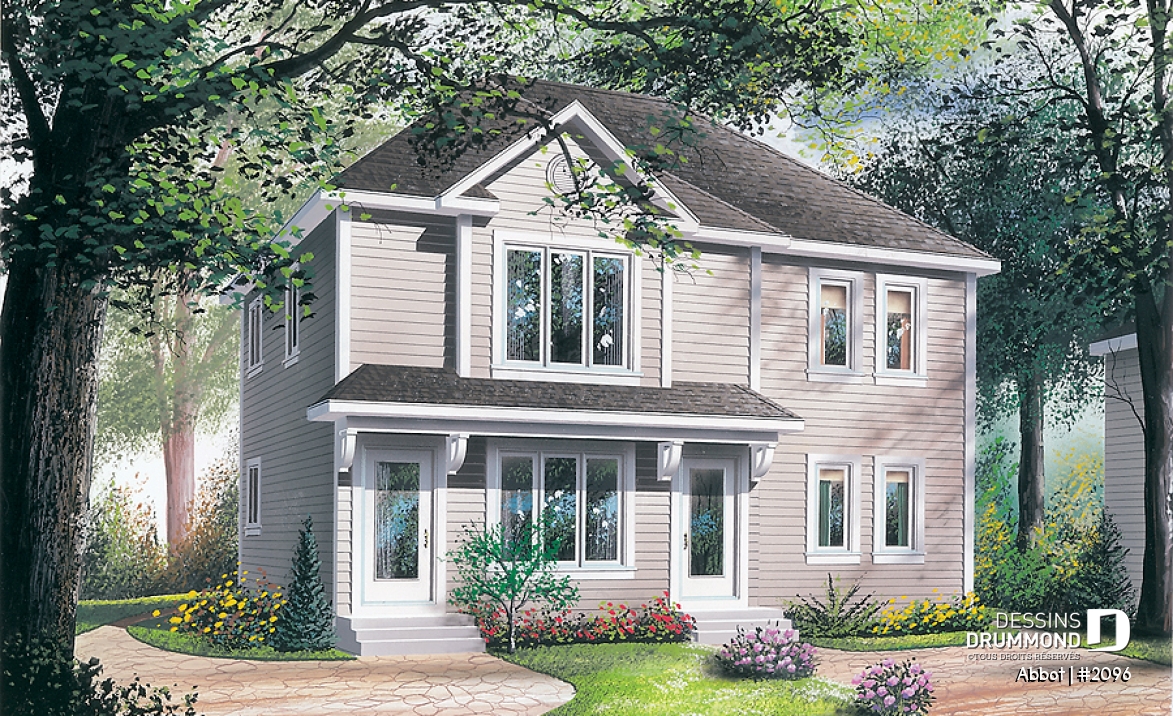 Vue avant - MODÈLE DE BASE - Plan de duplex abordable, 2 chambres, cuisine avec îlot lunch, espace ouvert - Abbot