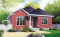 Vue avant - MODÈLE DE BASE - Plan de bungalow de 3 chambres pour petit budget, fenestration abondante, salon en contrebas - Marcillac