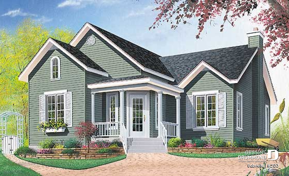 Vue avant - MODÈLE DE BASE - Plan de plain-pied abordable, 2 chambres, vestibule fermé et belle cuisine - Gabrielle