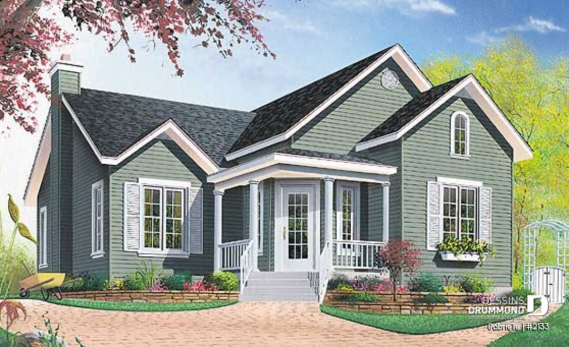 Vue avant - MODÈLE DE BASE - Plan de plain-pied abordable, 2 chambres, vestibule fermé et belle cuisine - Gabrielle