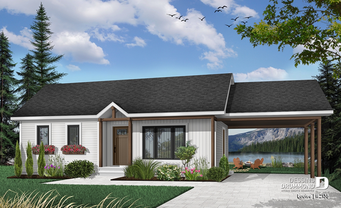 Version couleur no. 2 - Vue avant - Plan de plain-pied abordable, 2 chambres, garde-manger, porte-patio, galerie arbitrée, abri auto - Louise