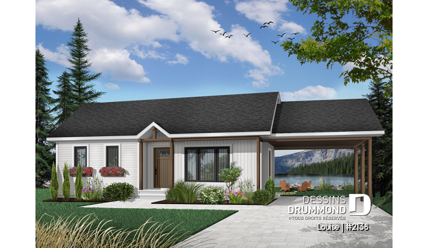 Version couleur no. 2 - Vue avant - Plan de plain-pied abordable, 2 chambres, garde-manger, porte-patio, galerie arbitrée, abri auto - Louise