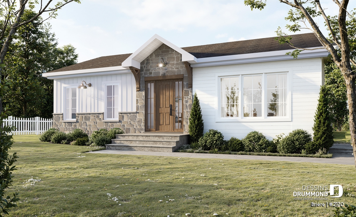 Vue avant - MODÈLE DE BASE - 2170 Plan de plain-pied abordable, 2 à 4 chambres, rangement à la cuisine, sous-sol aménagé optionnel ($) - Brière