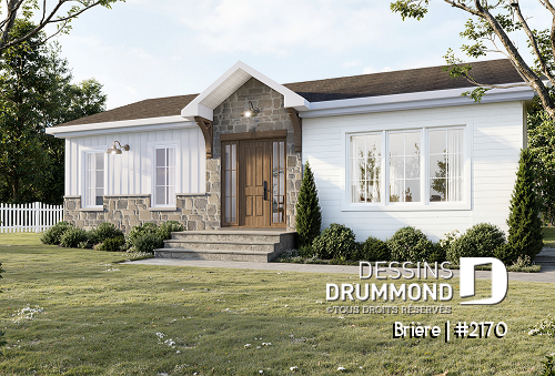 Vue avant - MODÈLE DE BASE - Plan de plain-pied abordable, 2 chambres, grande cuisine pratique avec îlot, grande salle de bain - Brière