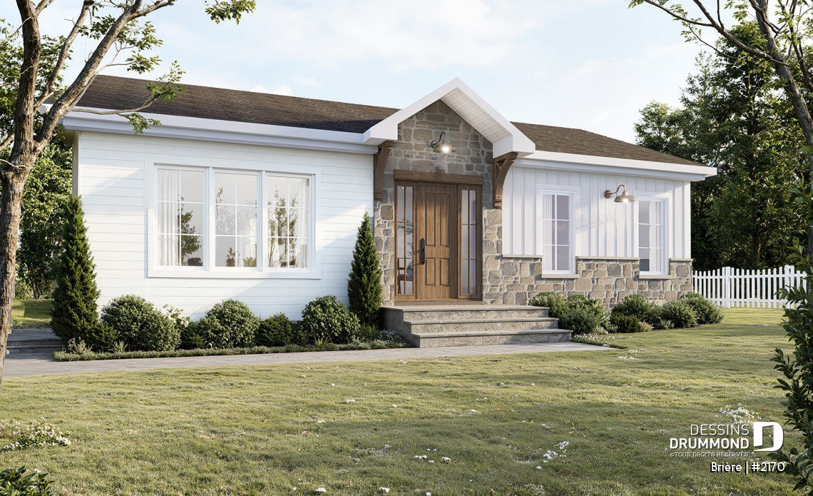 Vue avant - MODÈLE DE BASE - 2170 Plan de plain-pied abordable, 2 à 4 chambres, rangement à la cuisine, sous-sol aménagé optionnel ($) - Brière