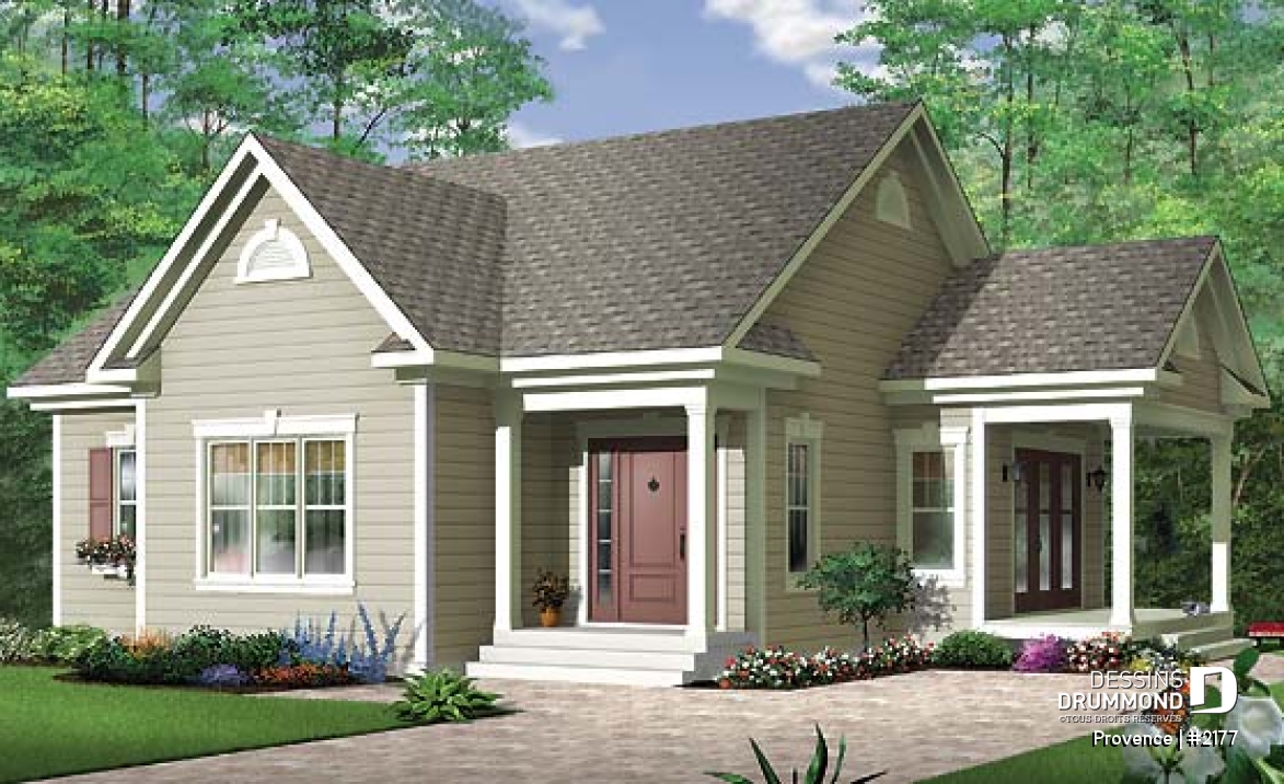Vue avant - MODÈLE DE BASE - Plan de maison avec une seule chambre, walk-in, buanderie, grande salle de bain, vestibule, vide sanitaire - Provence