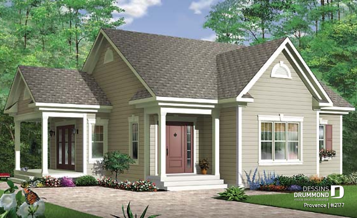 Vue avant - MODÈLE DE BASE - Plan de maison avec une seule chambre, walk-in, buanderie, grande salle de bain, vestibule, vide sanitaire - Provence