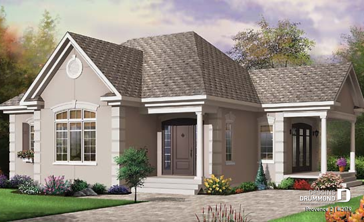 Vue avant - MODÈLE DE BASE - Plan de maison avec chambre des maîtres au r-d-c, walk-in, grande salle de bain, vestibule - Provence 2
