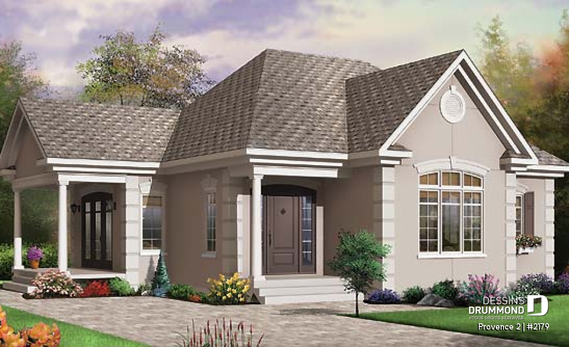 Vue avant - MODÈLE DE BASE - Plan de maison avec chambre des maîtres au r-d-c, walk-in, grande salle de bain, vestibule - Provence 2