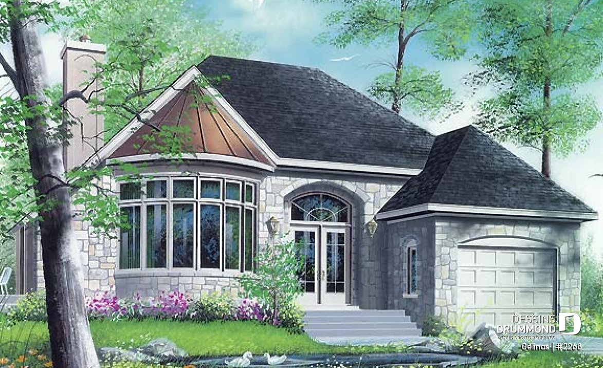 Vue avant - MODÈLE DE BASE - Modèle avec garage et options : 2 ch. ou une grande suite des maîtres  - Gélinas