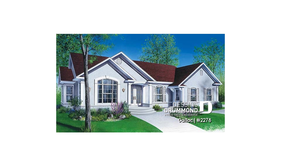 Vue avant - MODÈLE DE BASE - Plan de maison intergénérationnelle, logement principal avec 3 chambres, entrée indépendante - Gaillac