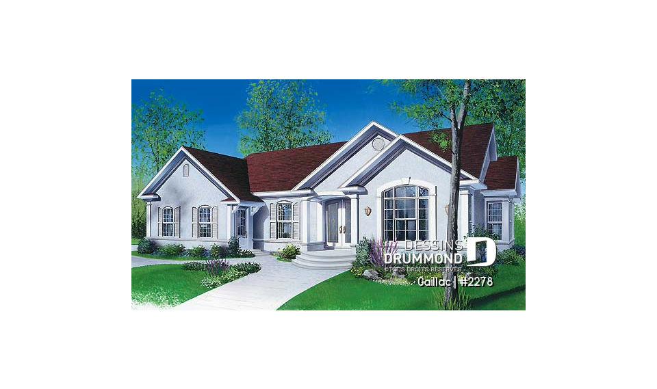 Vue avant - MODÈLE DE BASE - Plan de maison intergénérationnelle, logement principal avec 3 chambres, entrée indépendante - Gaillac