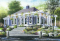 Vue arrière - MODÈLE DE BASE - Plan de bungalow lumineux, foyer central, cuisine avec îlot, pergola - Golf