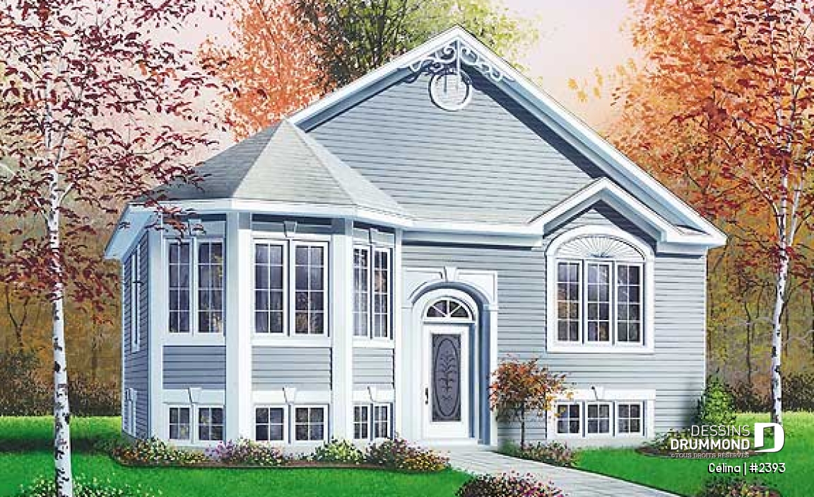 Vue avant - MODÈLE DE BASE - Plan de maison abordable, 2 chambres, à entrée split, îlot à la cuisine - Célina