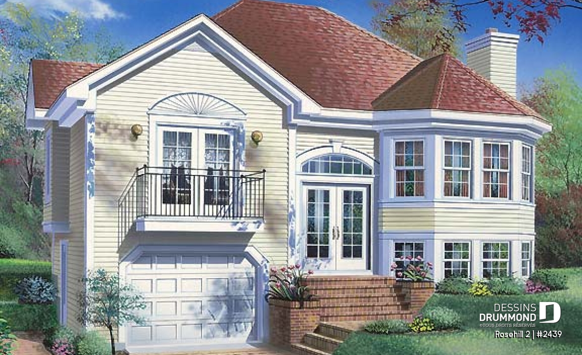 Vue avant - MODÈLE DE BASE - Plan de split-level, 3 chambres, belle salle familiale avec foyer, sous-sol à aménager - Rosehill 2