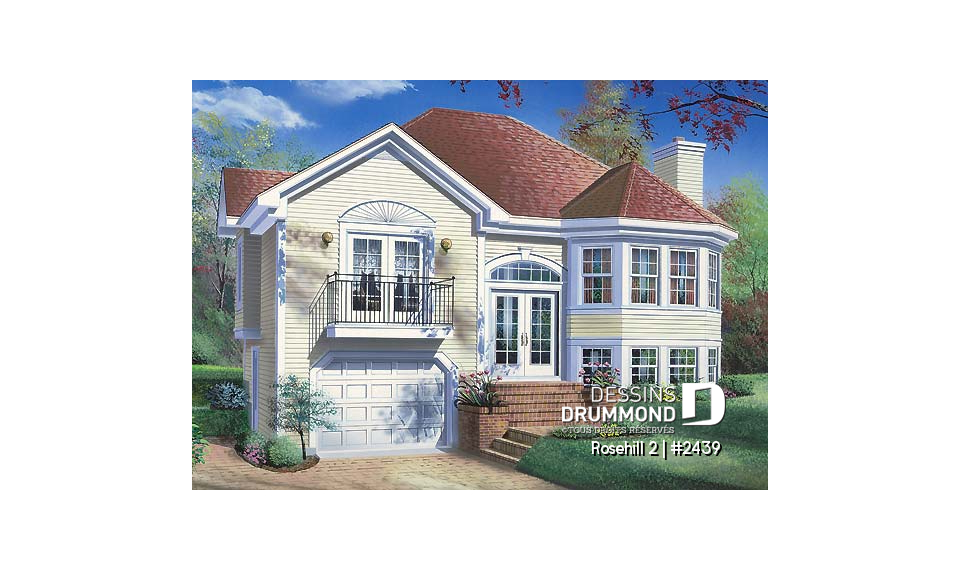 Vue avant - MODÈLE DE BASE - Plan de split-level, 3 chambres, belle salle familiale avec foyer, sous-sol à aménager - Rosehill 2