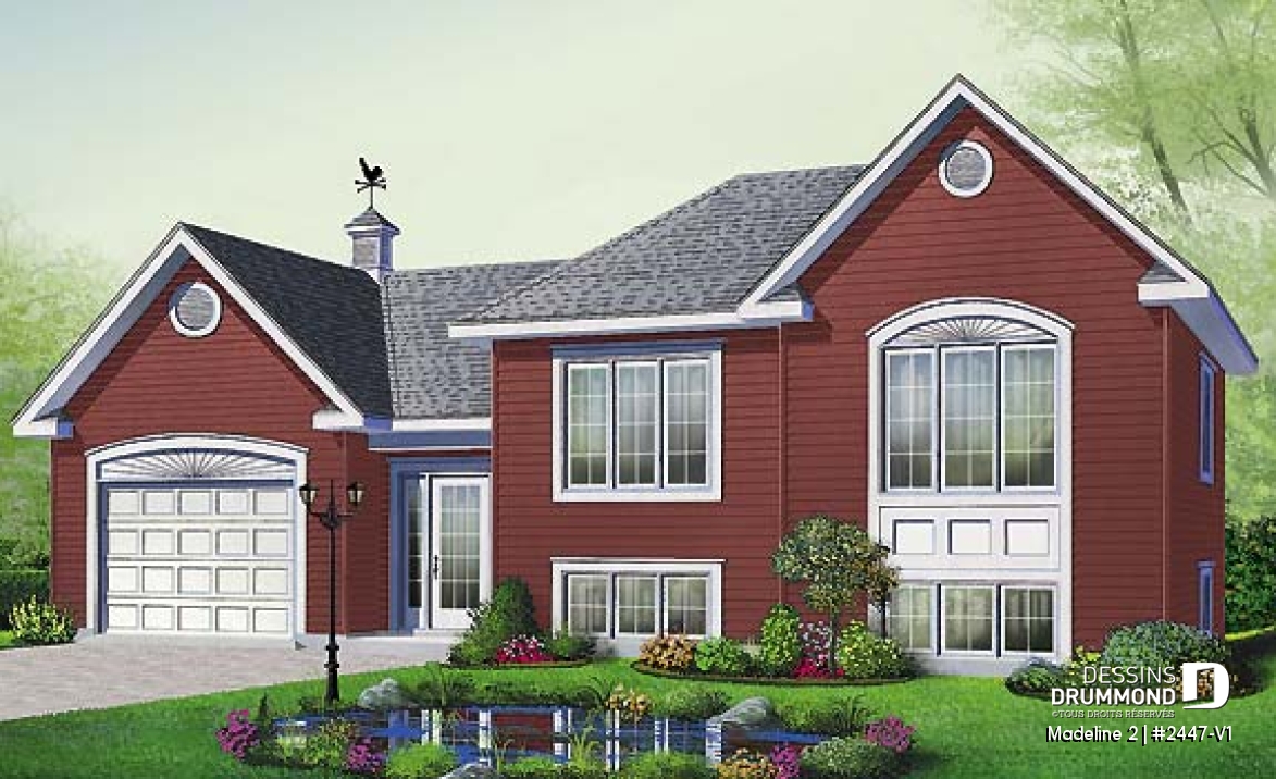 Vue avant - MODÈLE DE BASE - Bungalow split level avec garage, 2 chambres, grande cuisine - Madeline 2