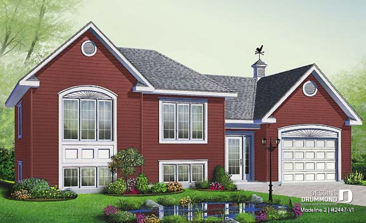 Vue avant - MODÈLE DE BASE - Bungalow split level avec garage, 2 chambres, grande cuisine - Madeline 2