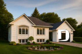 Vue avant - MODÈLE DE BASE - Plan de maison à entrée split, économique, garage avec rangement, 2 à 4 chambres, s-sol aménagé optionnel ($) - Madeline 