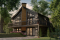 Vue avant - MODÈLE DE BASE - Plan de chalet de ski avec plafond cathédral, 3-4 chambres, foyer, grande terrasse et rangement - Daméric 2