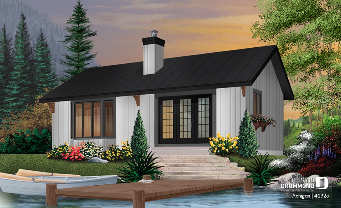Vue arrière - MODÈLE DE BASE - Plan pour camp de pêche ou chasse 2 chambres, micro chalet micro maison économique, 8 personnes - Achigan