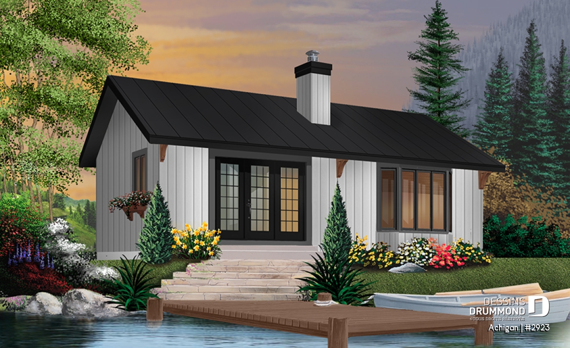 Vue arrière - MODÈLE DE BASE - Plan pour camp de pêche ou chasse 2 chambres, micro chalet micro maison économique, 8 personnes - Achigan