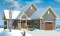 Vue avant - MODÈLE DE BASE - Plan de chalet 1 à 3 chambres + salle de jeux, garage, grande cuisine, îlot, foyer, grande terrasse abritée  - Longchamp 5