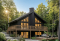 Vue avant - MODÈLE DE BASE - Plan de chalet avec rez-de-jardin, 1 à 3 chambres, foyer, plafond cathédrale, pour terrain avec vue - Massif