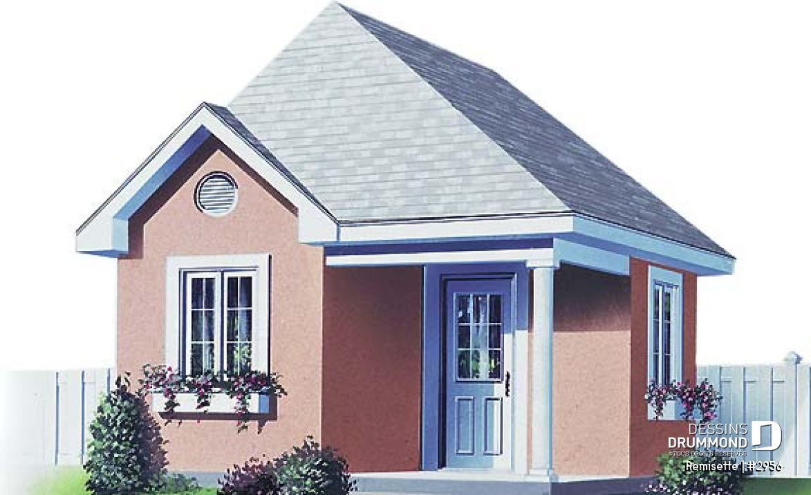Vue avant - MODÈLE DE BASE - Plan de remise 16pi x 16pi pour rangement articles de sport et de jardinage - Remisette