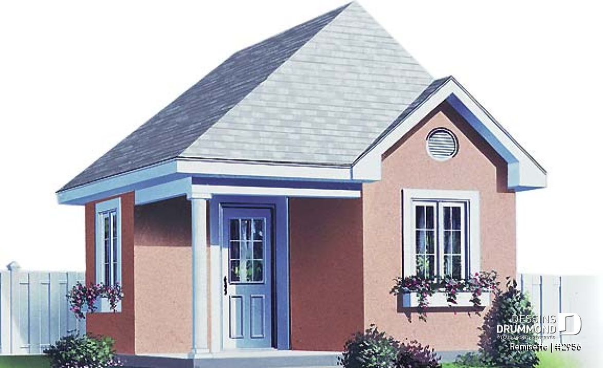 Vue avant - MODÈLE DE BASE - Plan de remise 16pi x 16pi pour rangement articles de sport et de jardinage - Remisette