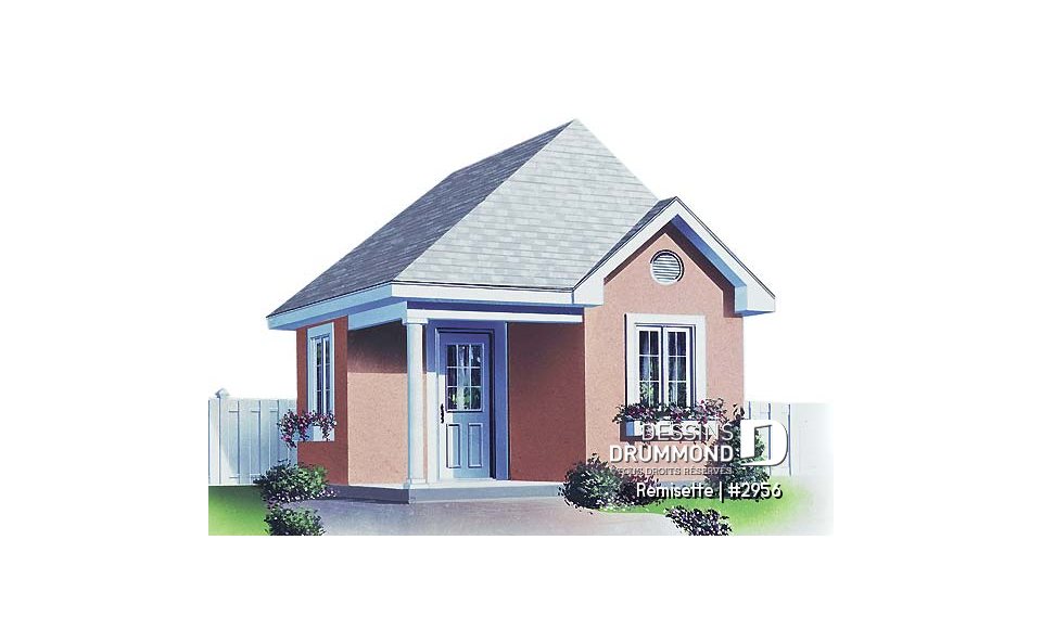 Vue avant - MODÈLE DE BASE - Plan de remise 16pi x 16pi pour rangement articles de sport et de jardinage - Remisette