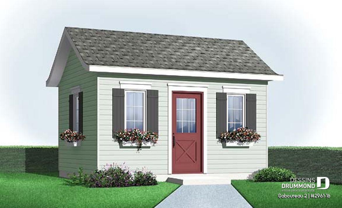 Vue avant - MODÈLE DE BASE - Plan de petite remise fonctionnelle à coût économique et construction simple! - Gaboureau 2
