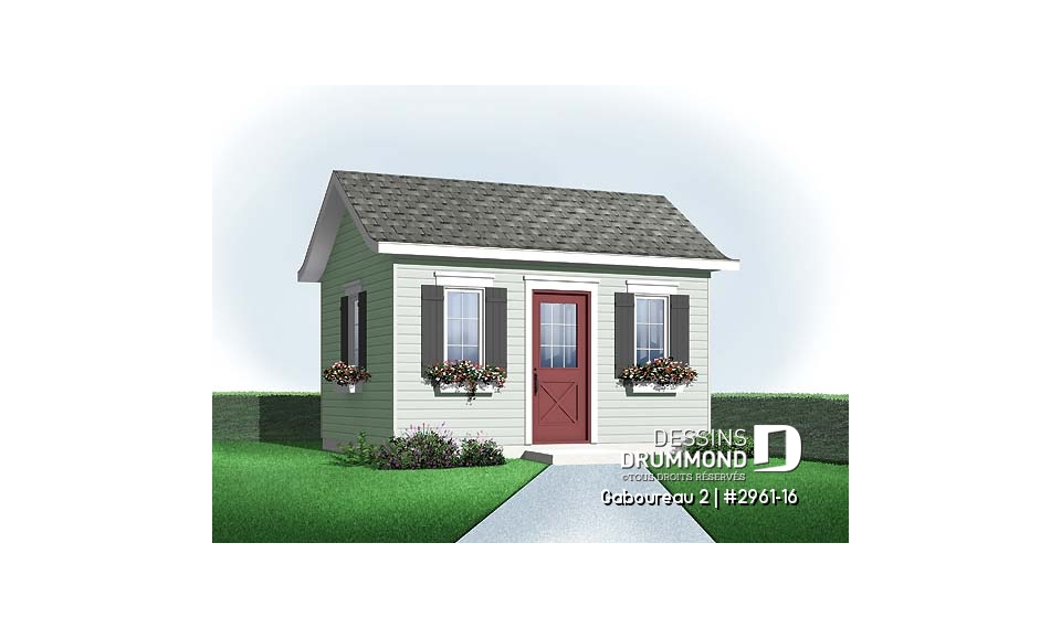 Vue avant - MODÈLE DE BASE - Plan de petite remise fonctionnelle à coût économique et construction simple! - Gaboureau 2