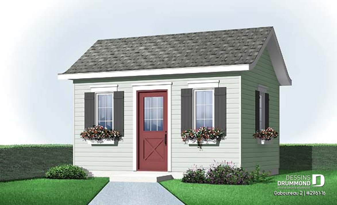 Vue avant - MODÈLE DE BASE - Plan de petite remise fonctionnelle à coût économique et construction simple! - Gaboureau 2