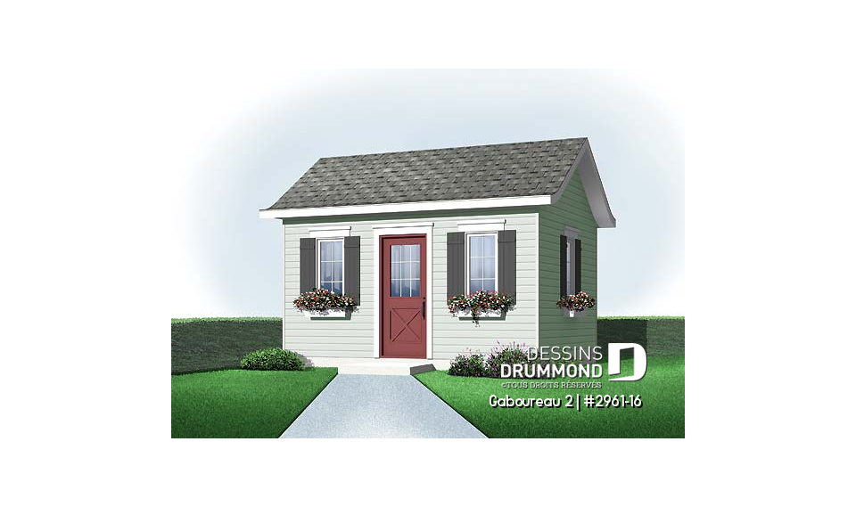 Vue avant - MODÈLE DE BASE - Plan de petite remise fonctionnelle à coût économique et construction simple! - Gaboureau 2