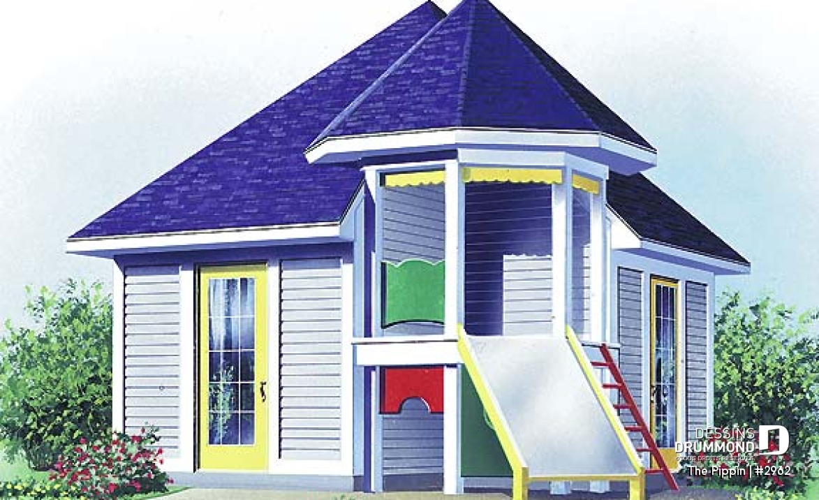 Vue avant - MODÈLE DE BASE - Plan de cabane pour enfant avec rangement et espace jeux - The Pippin