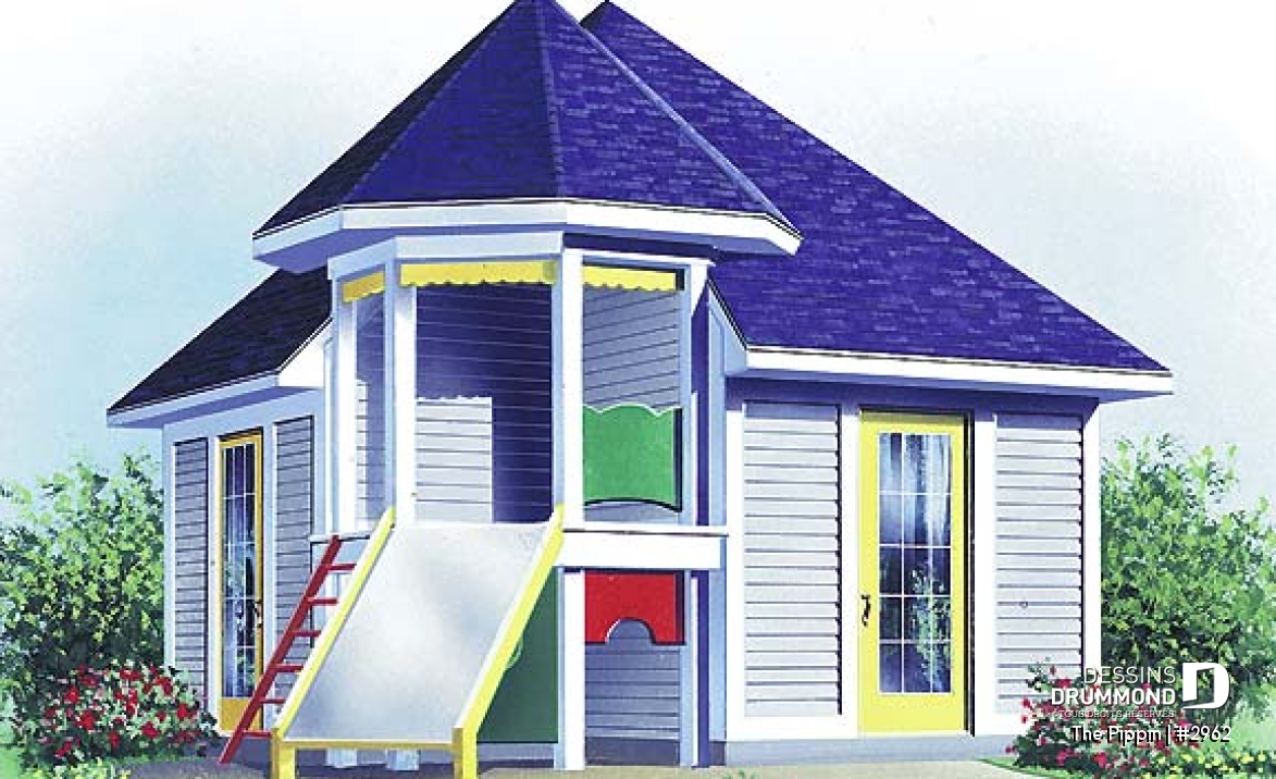 Vue avant - MODÈLE DE BASE - Plan de cabane pour enfant avec rangement et espace jeux - The Pippin