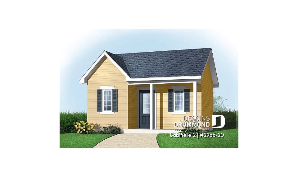 Vue avant - MODÈLE DE BASE - Plan de remise avec galerie couverte et fenêtre très économique - Gabinelle 2