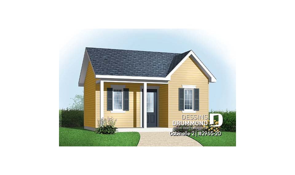 Vue avant - MODÈLE DE BASE - Plan de remise avec galerie couverte et fenêtre très économique - Gabinelle 2